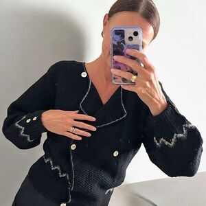 Talbots vintage Wool Cardigan Sweater M Black Y2K 80s Preppy Grandma Capsule